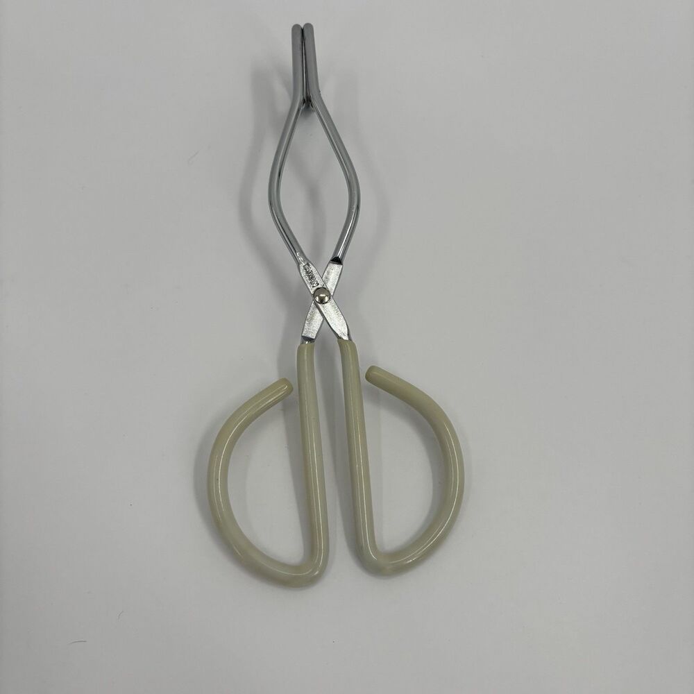 Vintage Scissor Style Tongs  Ivory Vinyl Rubber Coated Handles Hot Dog Grabber - Picture 4 of 12